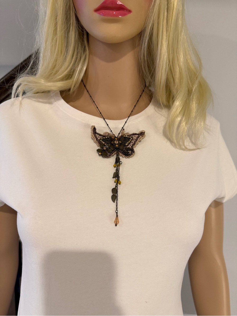 Laila Rowe Butterfly Pendant Necklace with Brown and Gold Accents